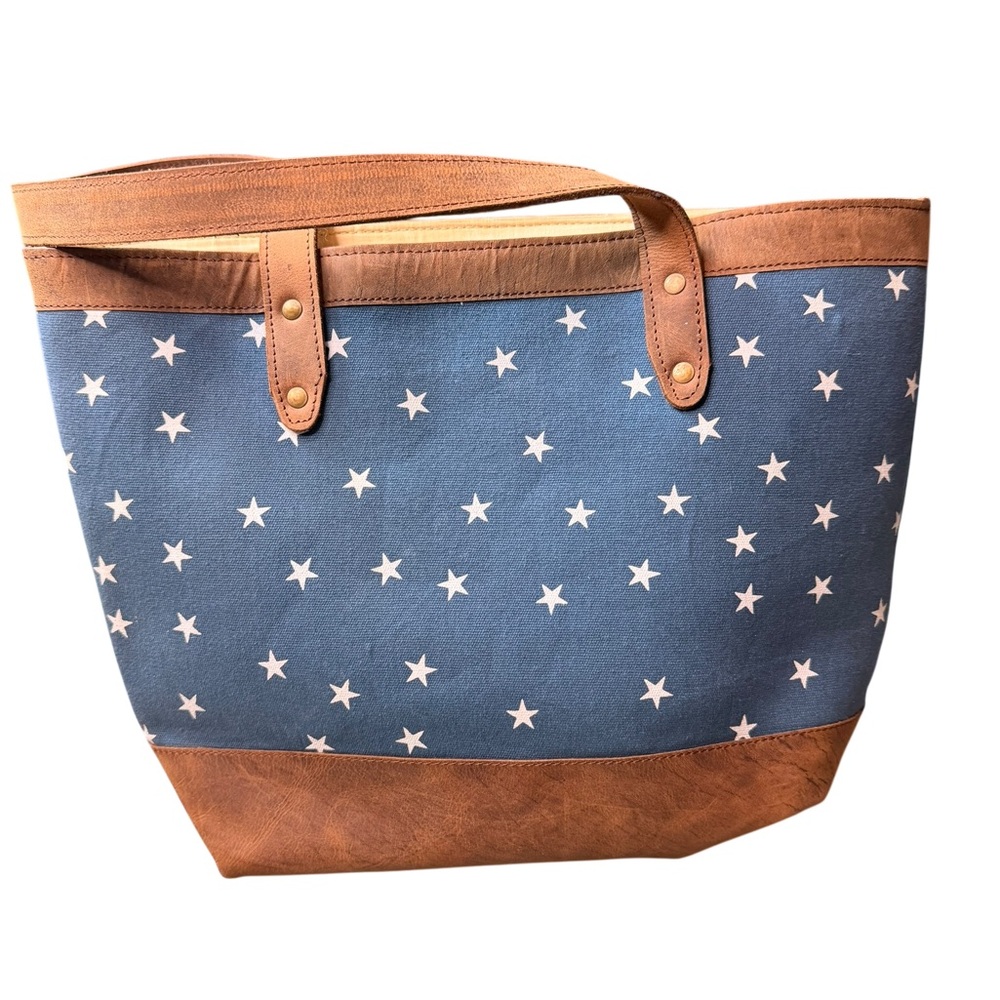 Moonster Blue Star Leather  Tote Bag
